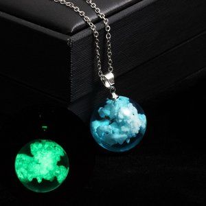 White Cloud Blue Sky Pendant Necklace Glow-in-Dark